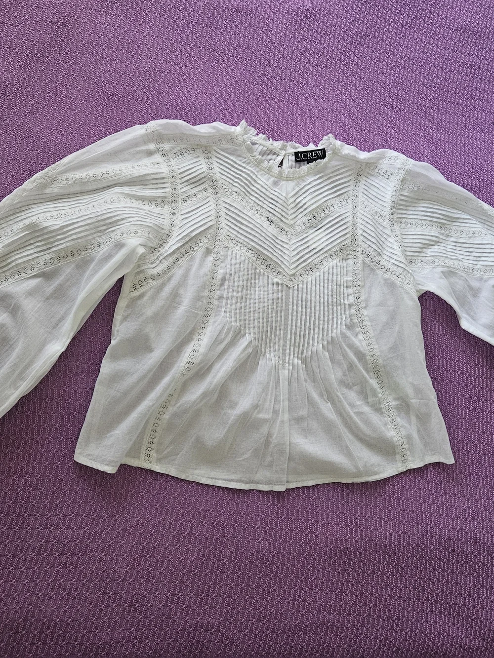J. Crew White Lace Pintuck Peasant Blouse Size S